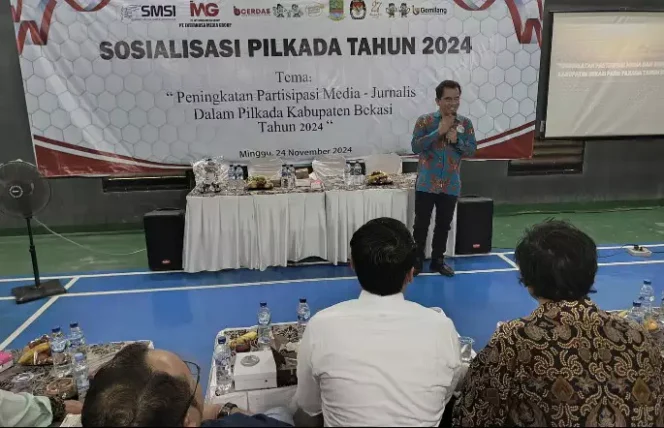 
Ketua SMSI Kabupaten Bekasi, Doni Ardon, Sosialisasi Pilkada 2024 Kabupaten Bekasi. (Dok: Istimewa)