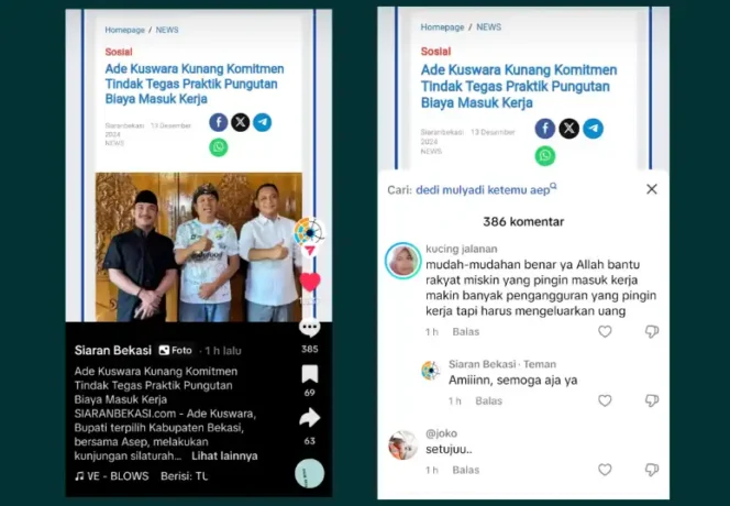 
Tangkapan Layar Postingan di Akun TikTok @siaranbekasi. (Dok: Istimewa)