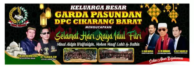 
Garda Pasundan DPC Cikarang Barat Mengucapkan Selamat Hari Raya Idul Fitri 1446 Hijriah