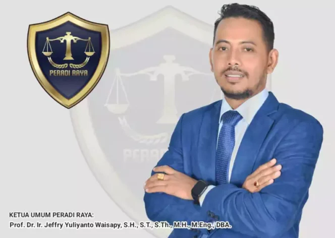 
Ketua Umum PERADI RAYA, Prof. Dr. Ir. Jeffry Yuliyanto Waisapy, S.H., S.T., S.Th., M.H., M.Eng., DBA. (Dok: Istimewa)