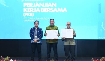 Photo: PT Jasa Raharja bersama Serikat Pekerja Jasa Raharja (SPJR) menandatangani Perjanjian Kerja Bersama (PKB) Tahun 2026  (Doc.Ist) 
