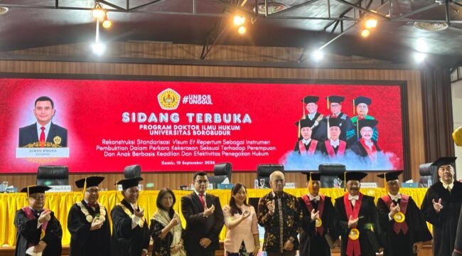 Photo:  Suryo Wijoyo dinyatakan lulus dalam Sidang Disertasi Terbuka atau Promosi Doktor Ilmu Hukum Universitas Borobudur (Doc.Ist) 