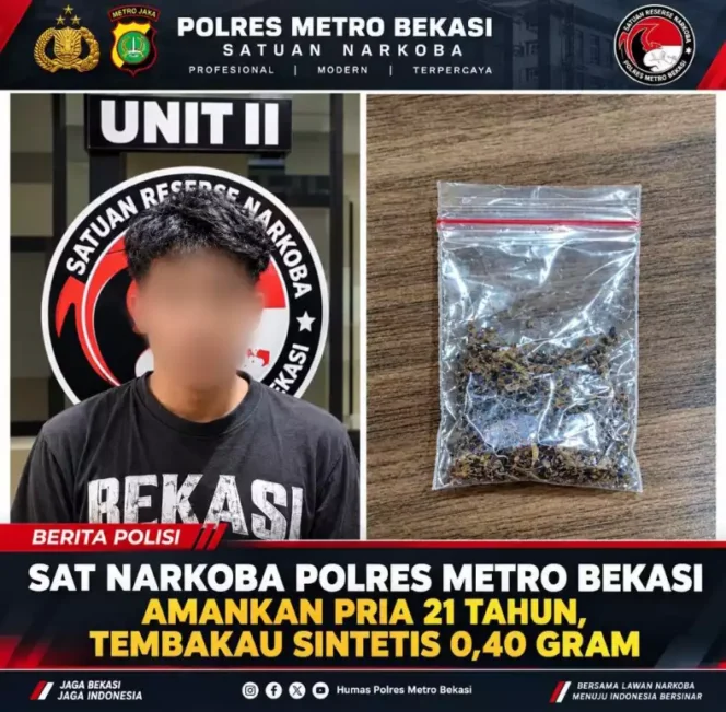 
Sat Narkoba Polres Metro Bekasi Tindak Dugaan Penyalahgunaan Tembakau Sintetis di Tegal Danas